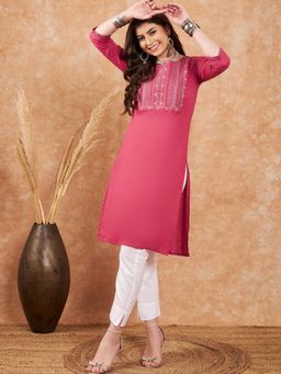 Gahan - Coral Cotton Thread Embroidery Work Kurta