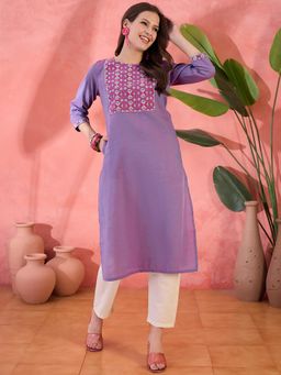 Gahan - Lavender Cotton Thread Embroidery Work Kurta