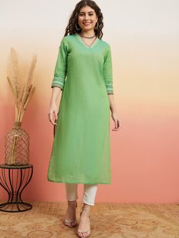 Gahan - Green Cotton Thread Embroidery Work Kurta