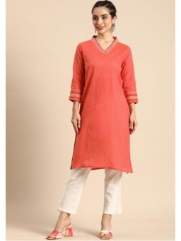 Gahan - Orange Cotton Thread Embroidery Work Kurta
