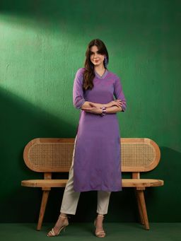 Gahan - Purple Cotton Thread Embroidery Work Kurta