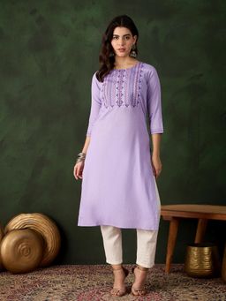 Gahan - Lavender Cotton Thread Embroidery Work Kurta