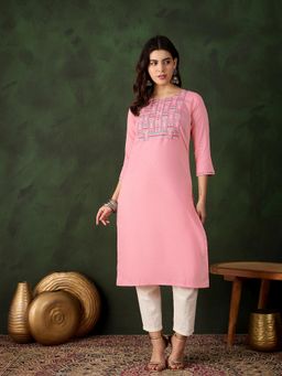 Gahan - Pink Cotton Thread Embroidery Work Kurta