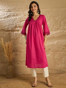 Gahan - Womens Ethnic Motifs Woven Design V-Neck Pure Cotton A-Line Kurta