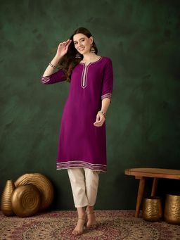 Gahan - Wine Gotta Patti Straight Kurta