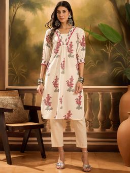 Gahan - Womens Floral Printed Pure Cotton Straight Kurta