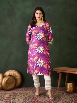 Gahan - Purple Printed Floral Kurta