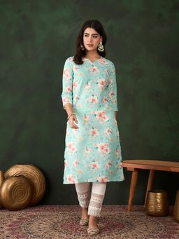 Gahan - Blue Printed Floral Kurta