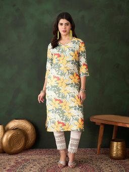 Gahan - Yellow Printed Floral Kurta