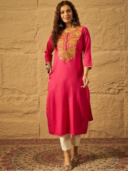 Gahan - Womens Embroidered Cotton Straight Kurta
