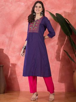 Gahan - Floral Embroidered Pure Cotton A-Line Kurta
