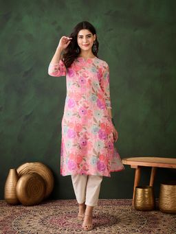 Gahan - Peach Printed Floral Kurta