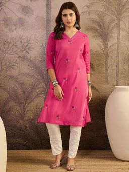 Gahan - Embroidered Pure Cotton V-Neck Straight Kurta