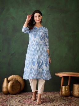 Gahan - Blue Printed Ikkat Kurta