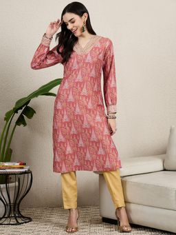 Gahan - Womens Floral Printed Sequinned Detail Straight Kurta