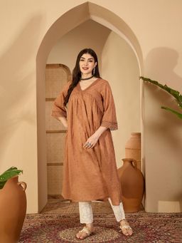Gahan - Brown Mocha Pure Cotton A-Line Kurta