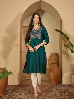 Gahan - Womens Ethnic Green Blended Kurta