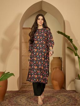 Gahan - Womens Black Floral Cotton Kurta