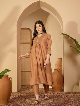 Gahan - Womens Coffee Brown Blended Kurta