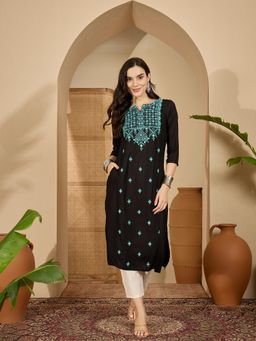 Gahan - Womens Embroidered Mirror Work Calf Length Kurta