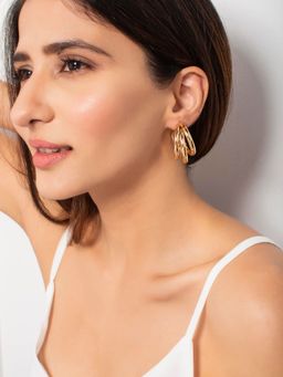 ToniQ - Trendy Gold Tri Hoop Earrings For Women (OAW21TIJE80)