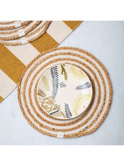 JASMEY HOMES - Set of 2 Spiral Design Jute Placemat-30cm Round White