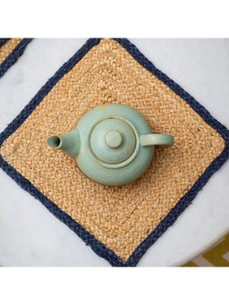 JASMEY HOMES - Set of 6 Square Shaped Jute Placemat-33cm Blue Outer