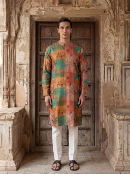 ETHNIC BAY - Men Silk Blend Printed Straight Kurta and Trouser