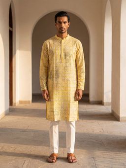 ETHNIC BAY - Men Yellow Viscose Rayon Embroidered Straight Kurta