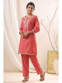 Autumnlane - Sunaina Red Printed Handwork Kurta With Pant (Set of 2)