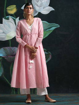 Abhishti - Pink Solid Jacket And Kurta (Set of 2)