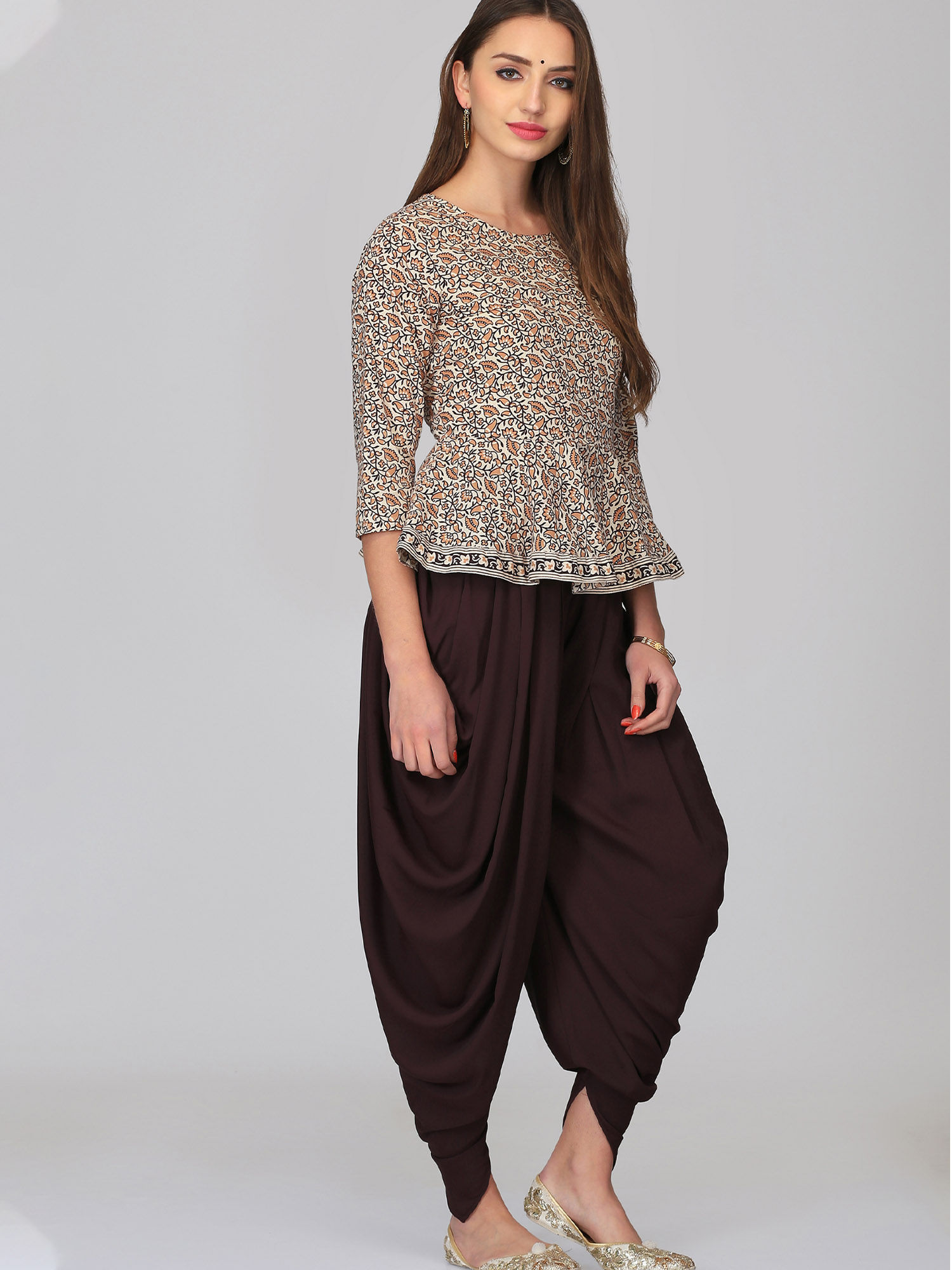 Buy Abhishti Brown Top With Dhoti Pants 