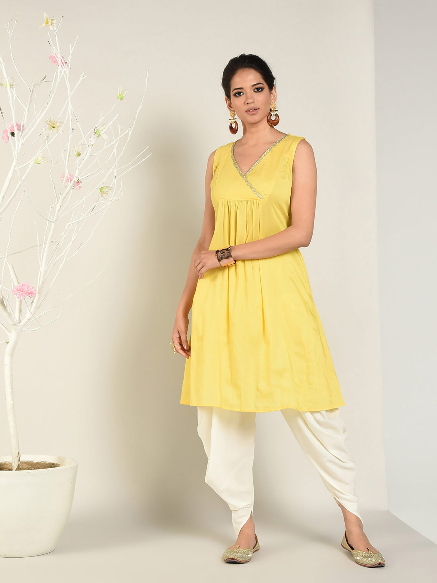 Buy Abhishti Yellow Cotton Silk Layered 