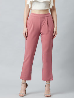 AAREIN - Pink Solid Trousers and Pants