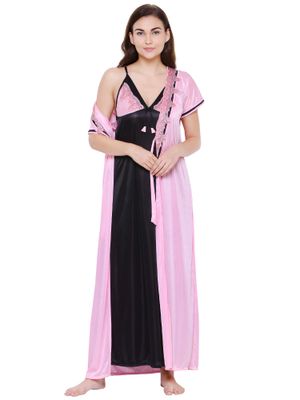 Buy Secret Wish Women Pink Solid Satin Nighty With Robe (Free Size