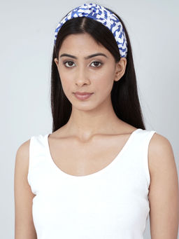 First Resort by Ramola Bachchan - White And Navy Blue Zebra Print Headband