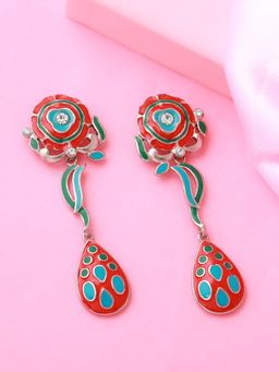 Estele - Rhodium Plated Flower Designer Earrings with Enamel for Women