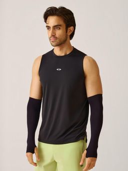 STRCH - Jet Black Printed Regular Fit Sleeveless Gym Tank