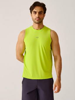 STRCH - Neon Green Printed Regular Fit Sleeveless Gym Tank