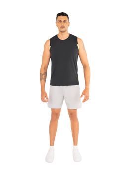 STRCH - Black Solid Regular Fit Sleeveless Gym Tank
