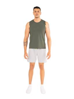 STRCH - Dark Green Solid Regular Fit Sleeveless Gym Tank