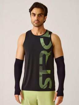 STRCH - Black Typography Regular Fit Sleeveless Tank