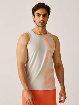 STRCH - Grey Typography Regular Fit Sleeveless Tank
