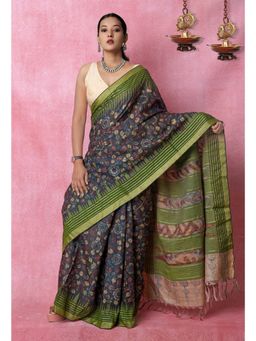Unnati Silks - Multi Color Pure Handloom Kalamkari Floral Silk Saree with Unstitched Blouse