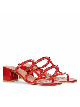 Saint G - Women Gold Studs Red Block Heels