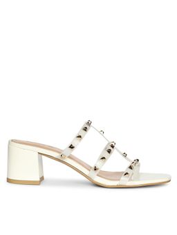 Saint G - Women Gold Studs White Block Heels