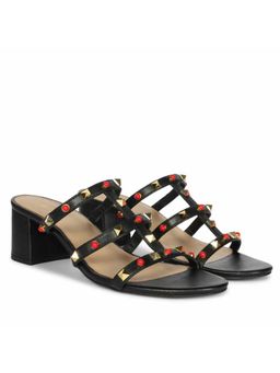 Saint G - Women Studded Black Leather Block Heels