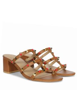 Saint G - Women Studded Brown Leather Block Heels