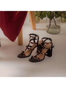 Saint G - Women Lorien Black Leather Studded Block Heels