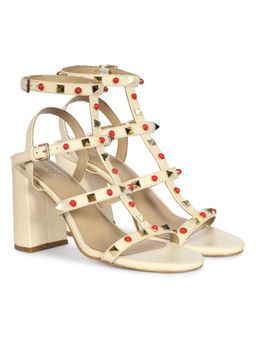 Saint G - Women Lorien Cream Leather Studded Block Heels
